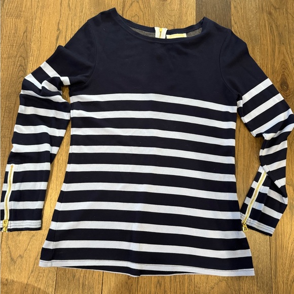 Sail to Sable Navy and Blue Striped Sweater with gold zippers - Picture 1 of 5